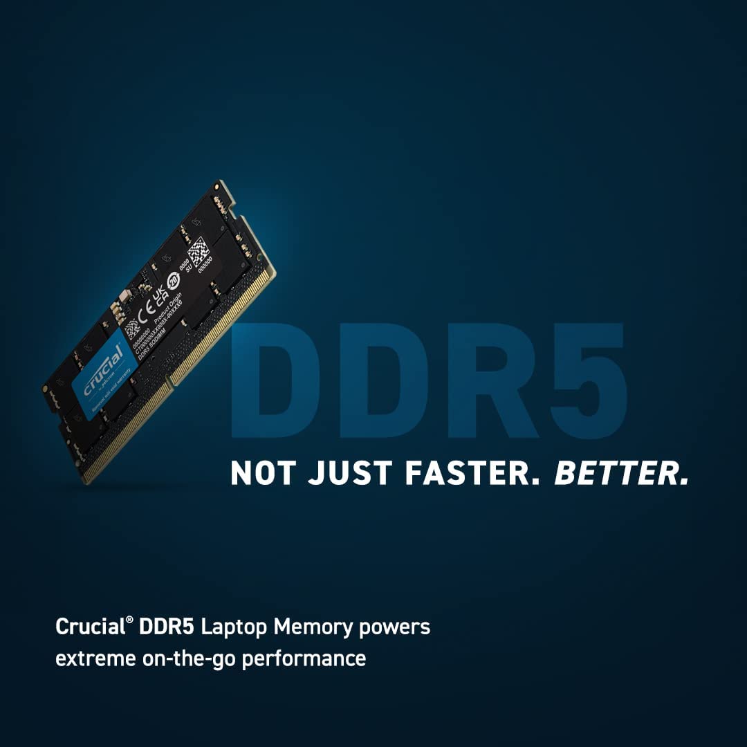 Crucial RAM 16GB / 32GB DDR5 4800MHz CL40 Laptop Memory CT32G48C40S5, Black