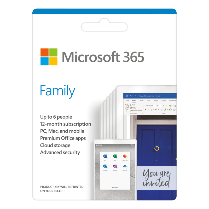 Microsoft Office 365 Family - for PC, Mac, iOS and Android, English Subscription, Middle East Version, 1 Year License for 6 User